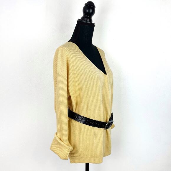 Oversized Large Silk Sweater Long Sleeve V-Neck Yellow - Picture 2 of 9